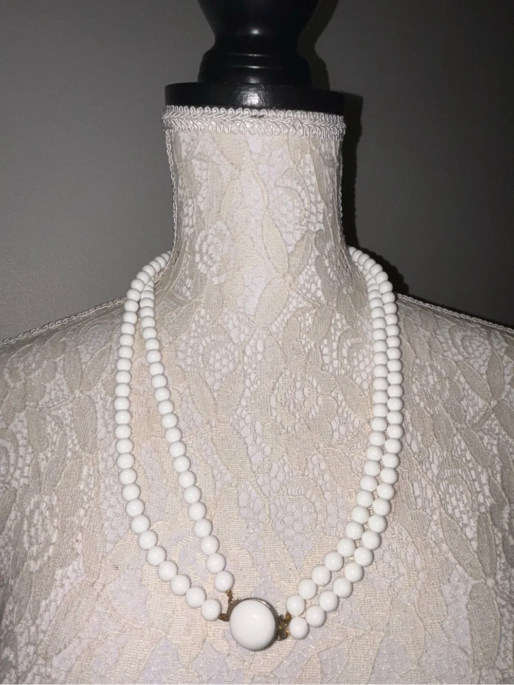 Vintage 1960s Multi Strand White Beaded Statement Necklace